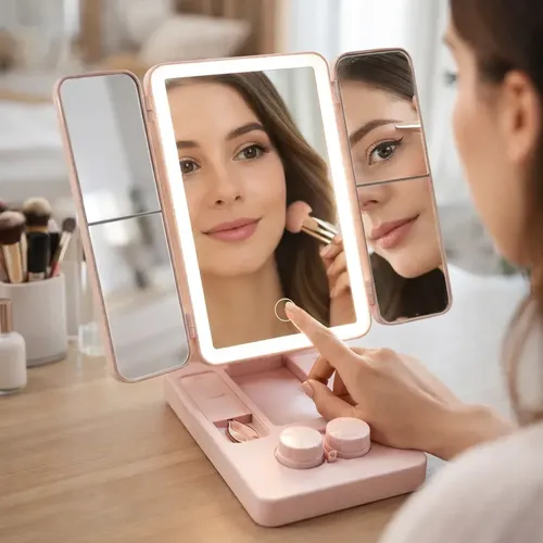ESPEJO MAQUILLAJE LUZ LED Y KIT LENTES DE CONTACTO