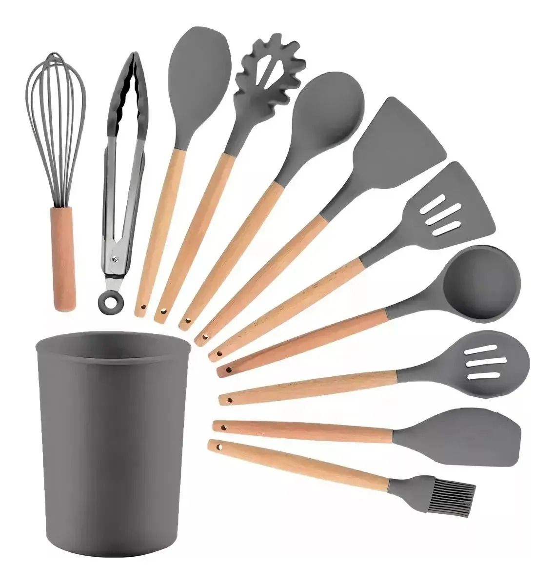 UTENSILIOS SILICONA COCINA X12 U GRIS