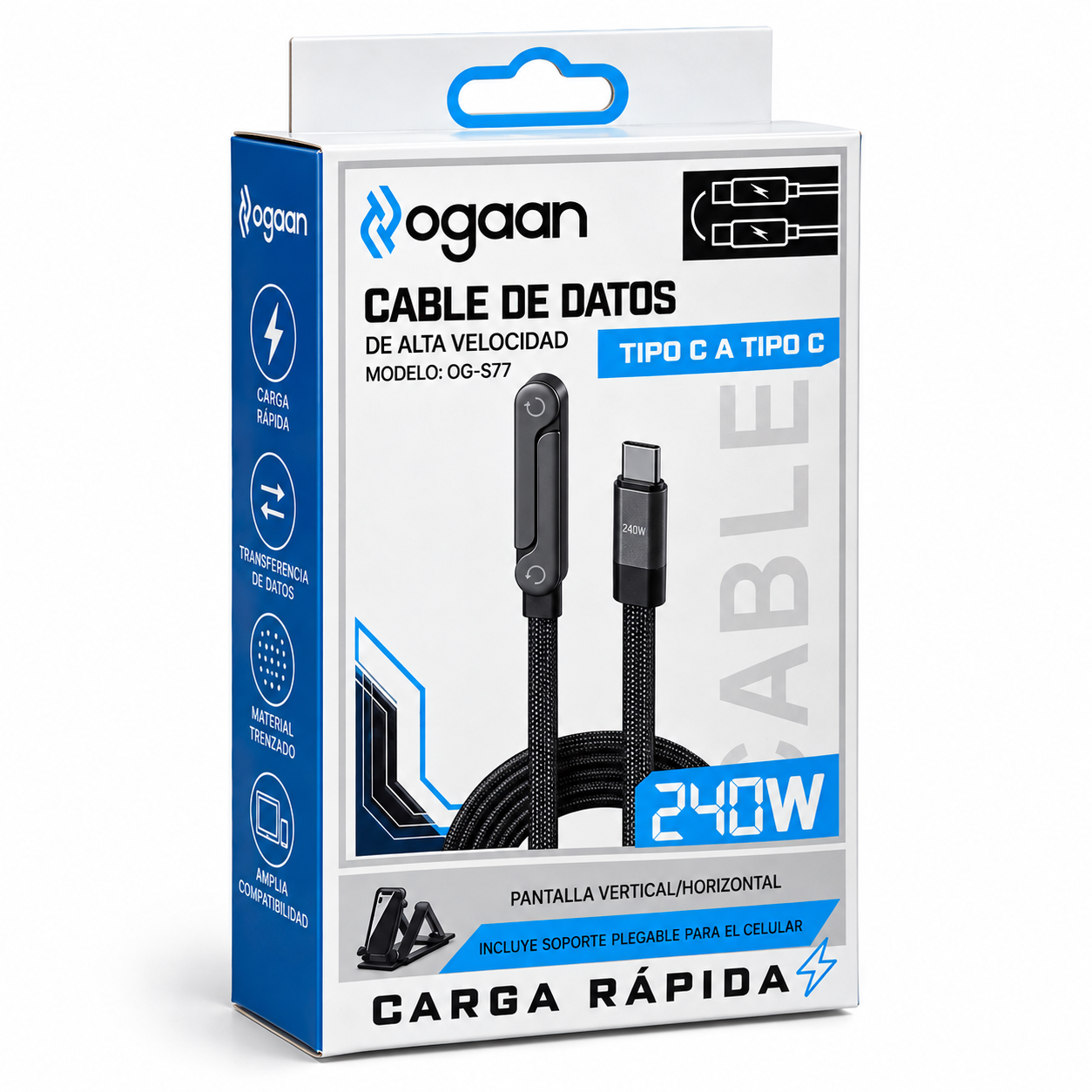 CABLE TIPO C A TIPO C ALTA VELOCIDAD 240W
