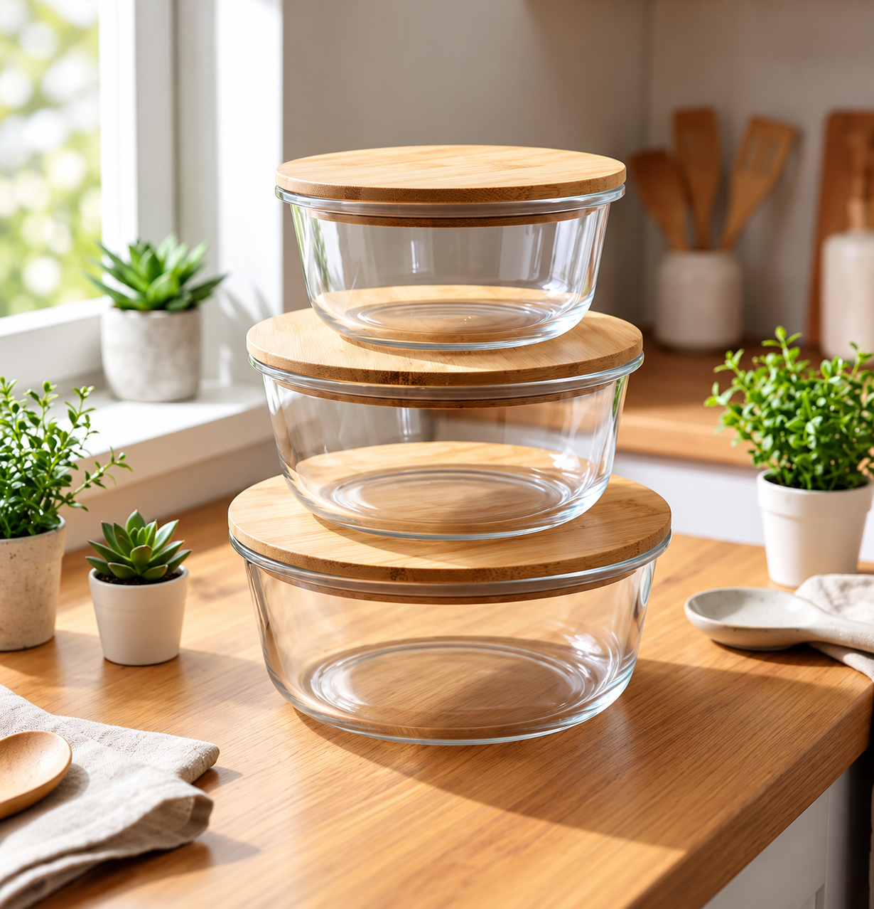 SET 3 BOWLS DE VIDRIO C/ TAPA 400 A 1000ML F0094 
