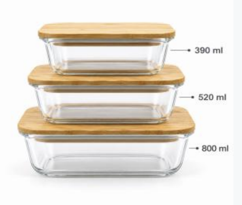SET X3 CONTENEDORES RECTANGULARES VIDRIO